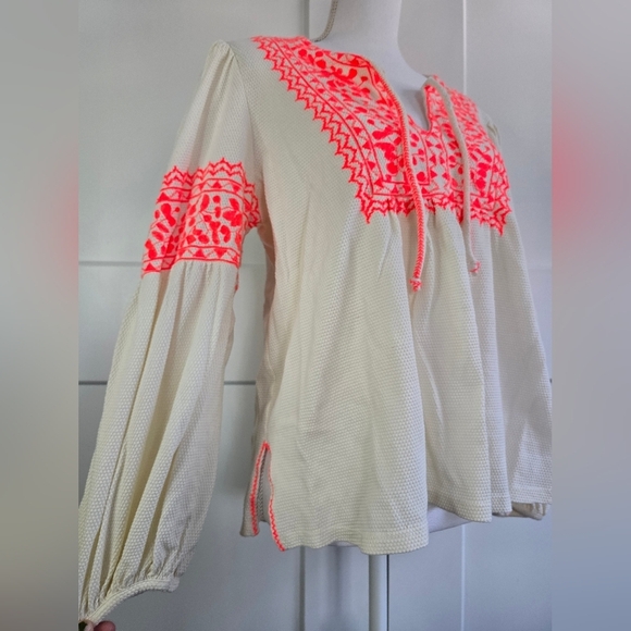 Maeve By Anthropologie Embroidered Cream and Pink Women's Top - Picture 6 of 13